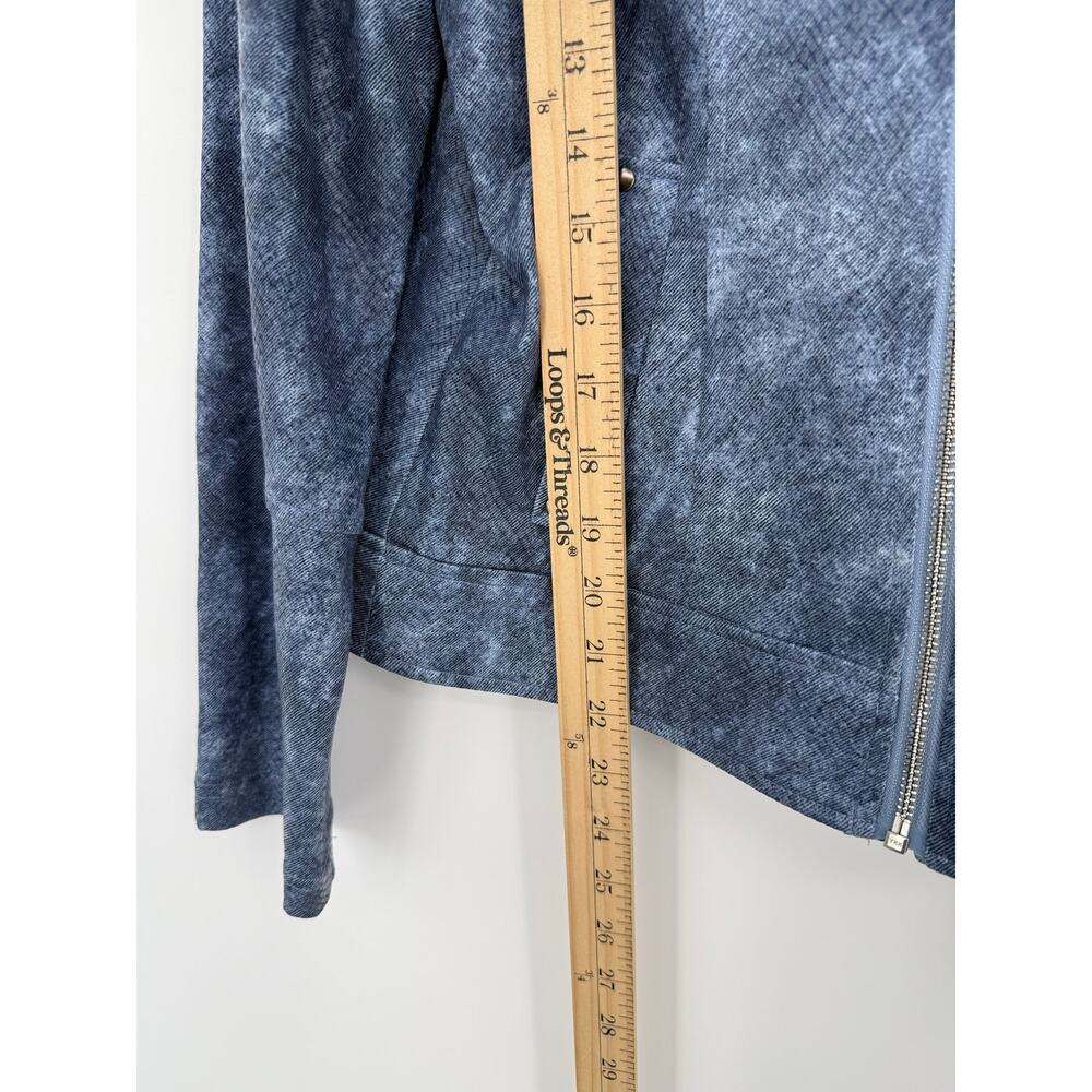 Clara Sun Woo Liquid Leather Moto Jacket Blue Acid Wash Denim Print Size L - Picture 6 of 9